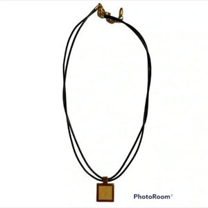 Misaki Mother of Pearl Soft Leather Cord Necklace w/ Square Gold Pendant
